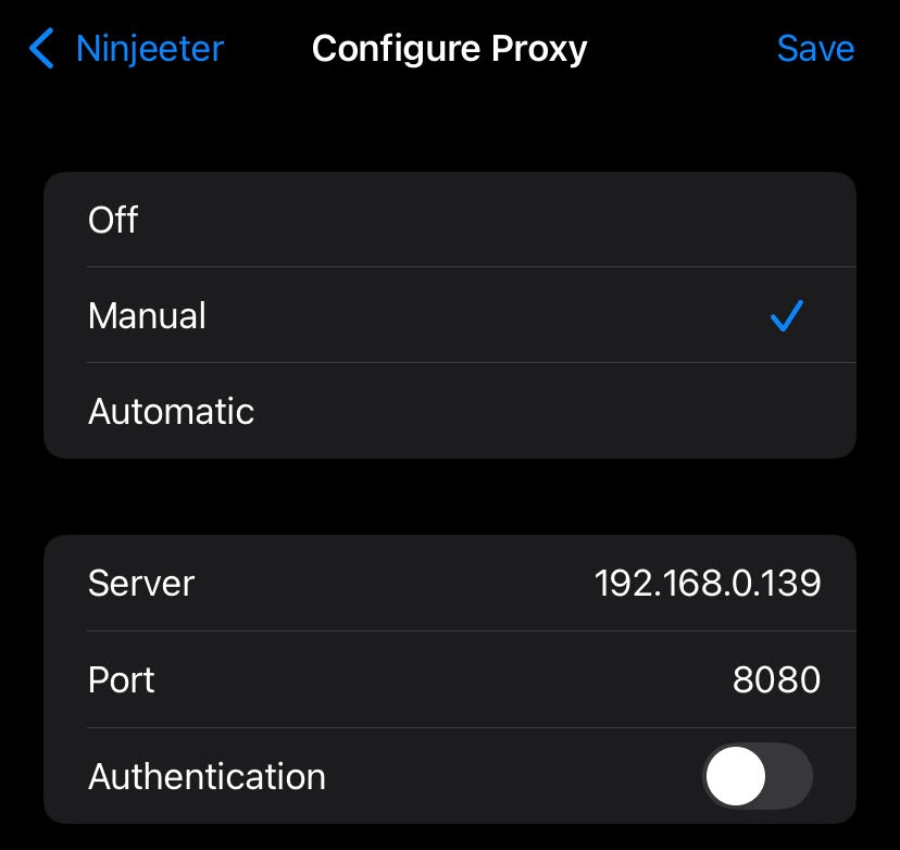 iOS proxy configuration.