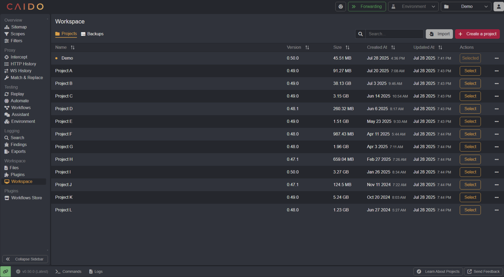 The Workspace interface.